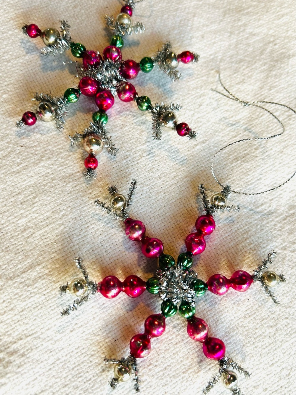 Vintage repurposed mercury, glass bead flowers holiday Christmas ornaments